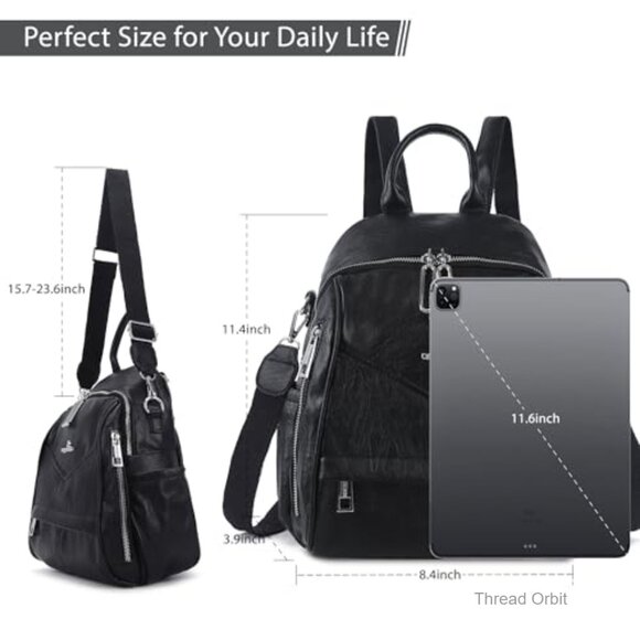 Small Vegan Leather Backpack Purse, Convertible Shoulder Bag with Multiple